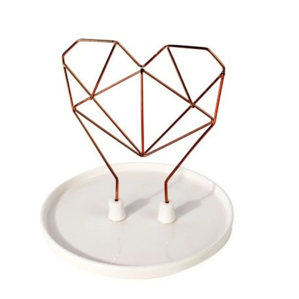 IMM Living Coxet Wire Heart Ceramic & Rose Gold Jewelry Holder Stand Organizer